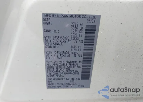 2014 Nissan Pathfinder Platinum from USA, damaged, VIN 5N1AR2MM8EC680640